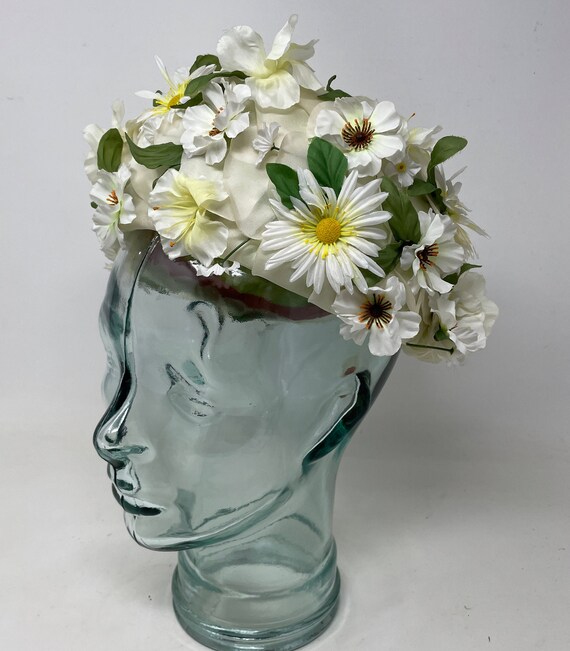 Vtg. Flower Hat Daisies White Yellow Spring Summe… - image 2