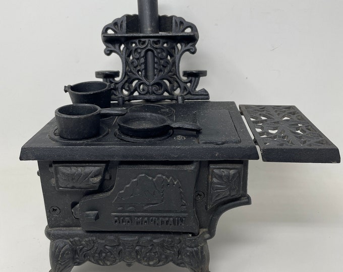 VINTAGE Crescent Cast Iron Toy Wood Cook Stove Doll House Pans Etsy