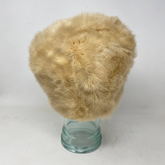 Vtg. Mink Winter Hat 1950's Tan Warm Holiday Chri… - image 5
