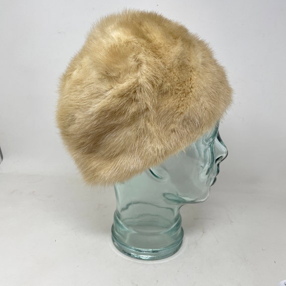 Vtg. Mink Winter Hat 1950's Tan Warm Holiday Chri… - image 7