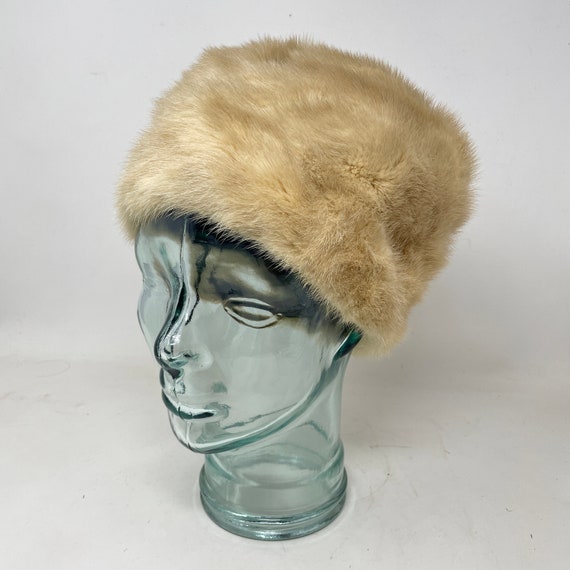 Vtg. Mink Winter Hat 1950's Tan Warm Holiday Chri… - image 1