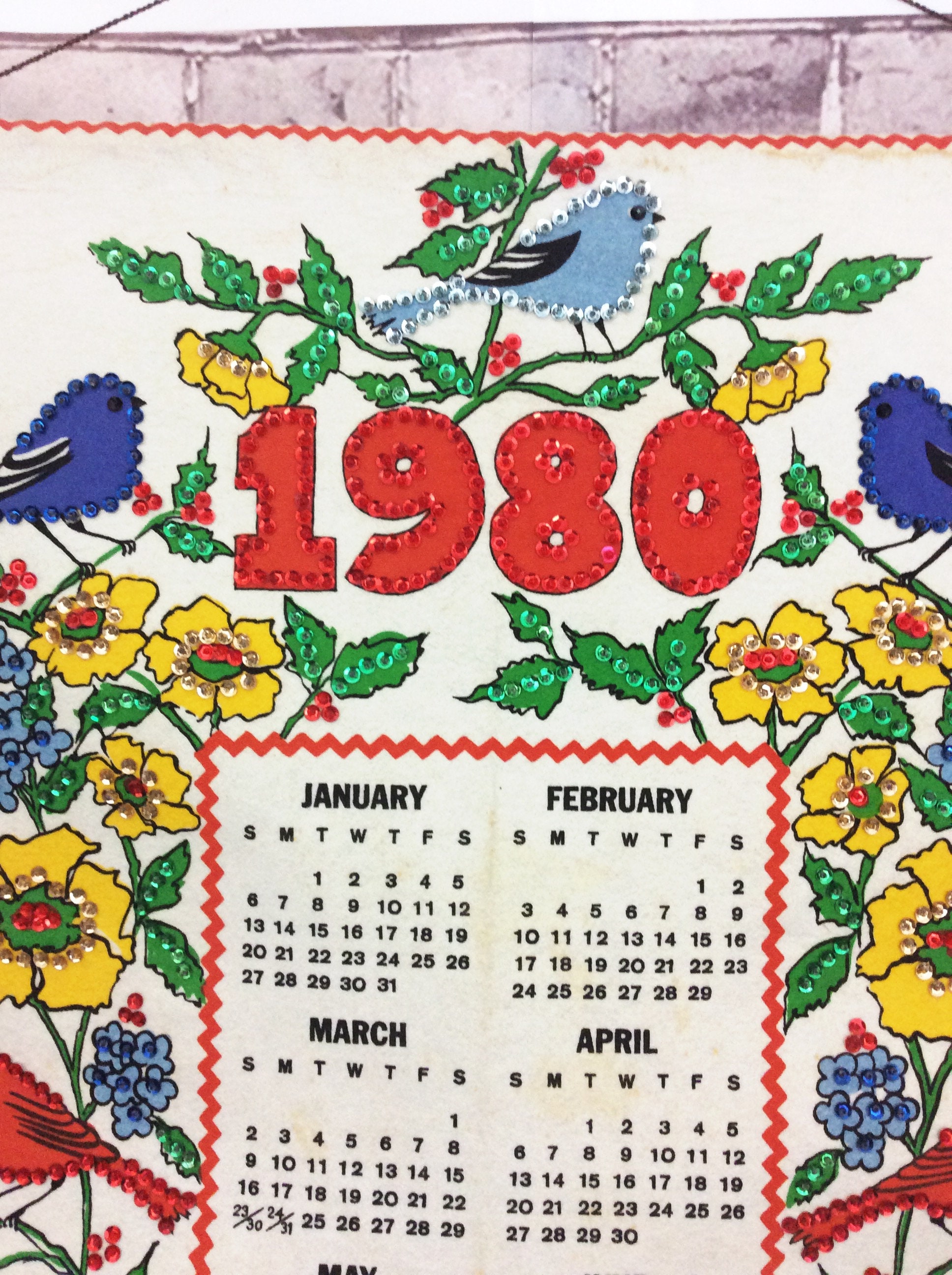 Calendars Planners Paper Vintage Cloth Calendar 1980 Birds Sunflowers Calendars Planners Paper Vintage Cloth Calendar 1980 Birds Sunflowers