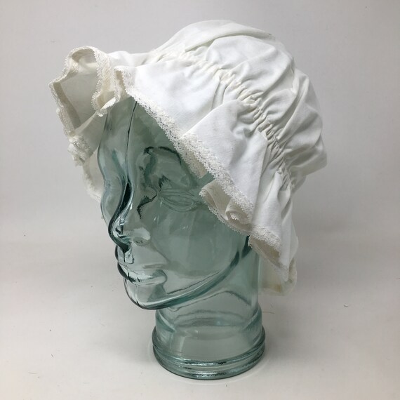 Vintage White Cotton Handmade Ruffled Sleep Cap V… - image 2