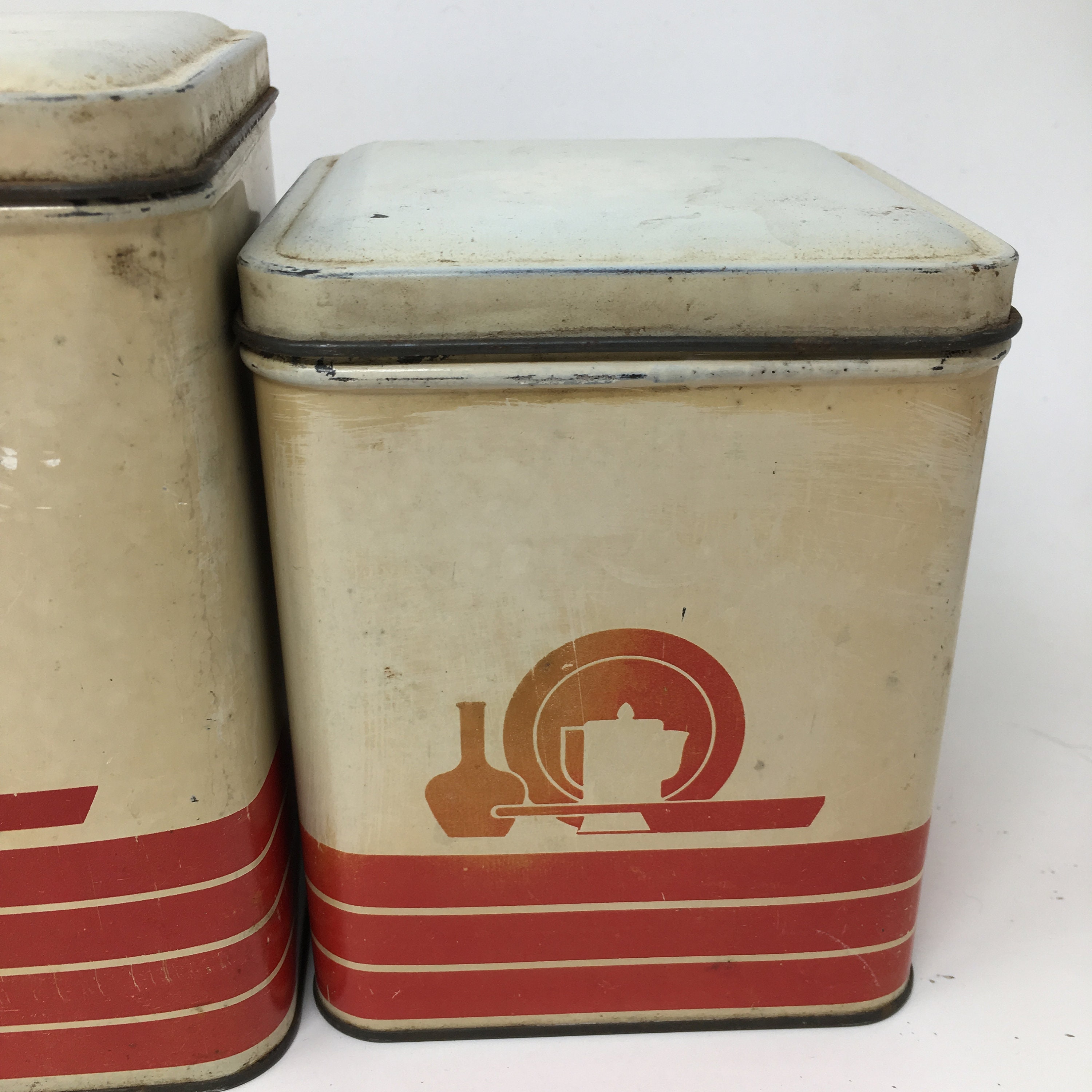 Vintage Art Déco Tin Kitchen Canister Set Rústico Rusty Etsy España