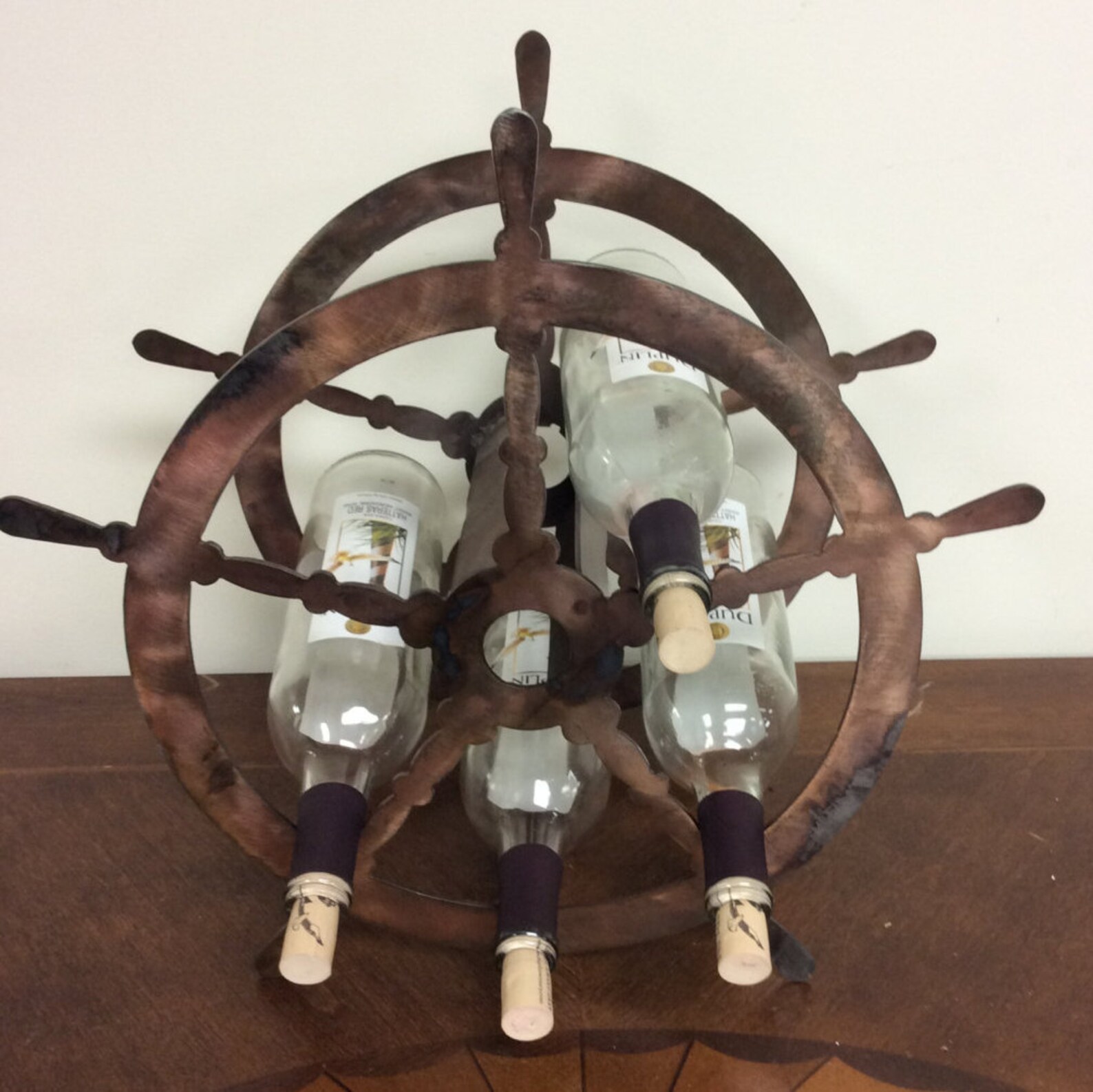 Nautical Wine Rack Ship Wheel Metal Nautical Art Wine Rack Etsy