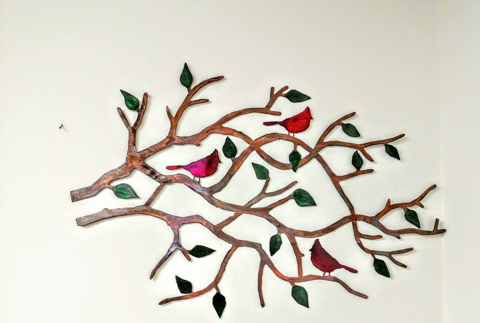 Birds on a Branch Metal Wall Art Tree Branch with Red Birds Etsy