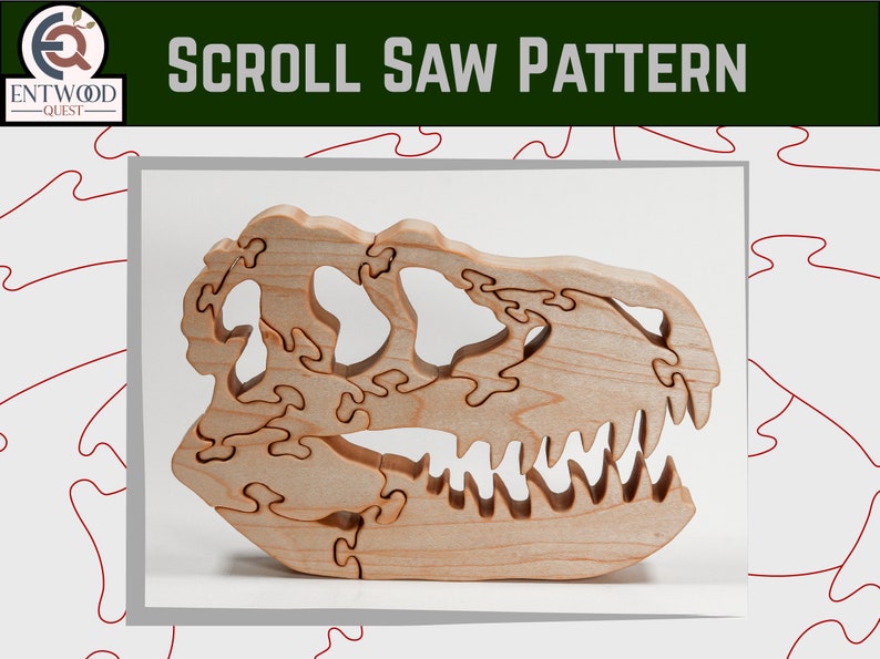 Dinosaur Scroll Saw Puzzle Pattern Set, Trex Skull, Pterodactyl