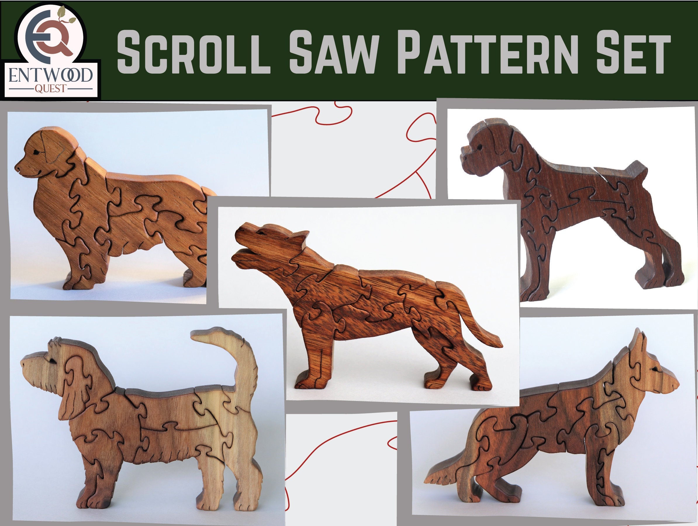 Dog Breed Variety Scroll Saw Puzzle Pattern Set, Golden Retriever
