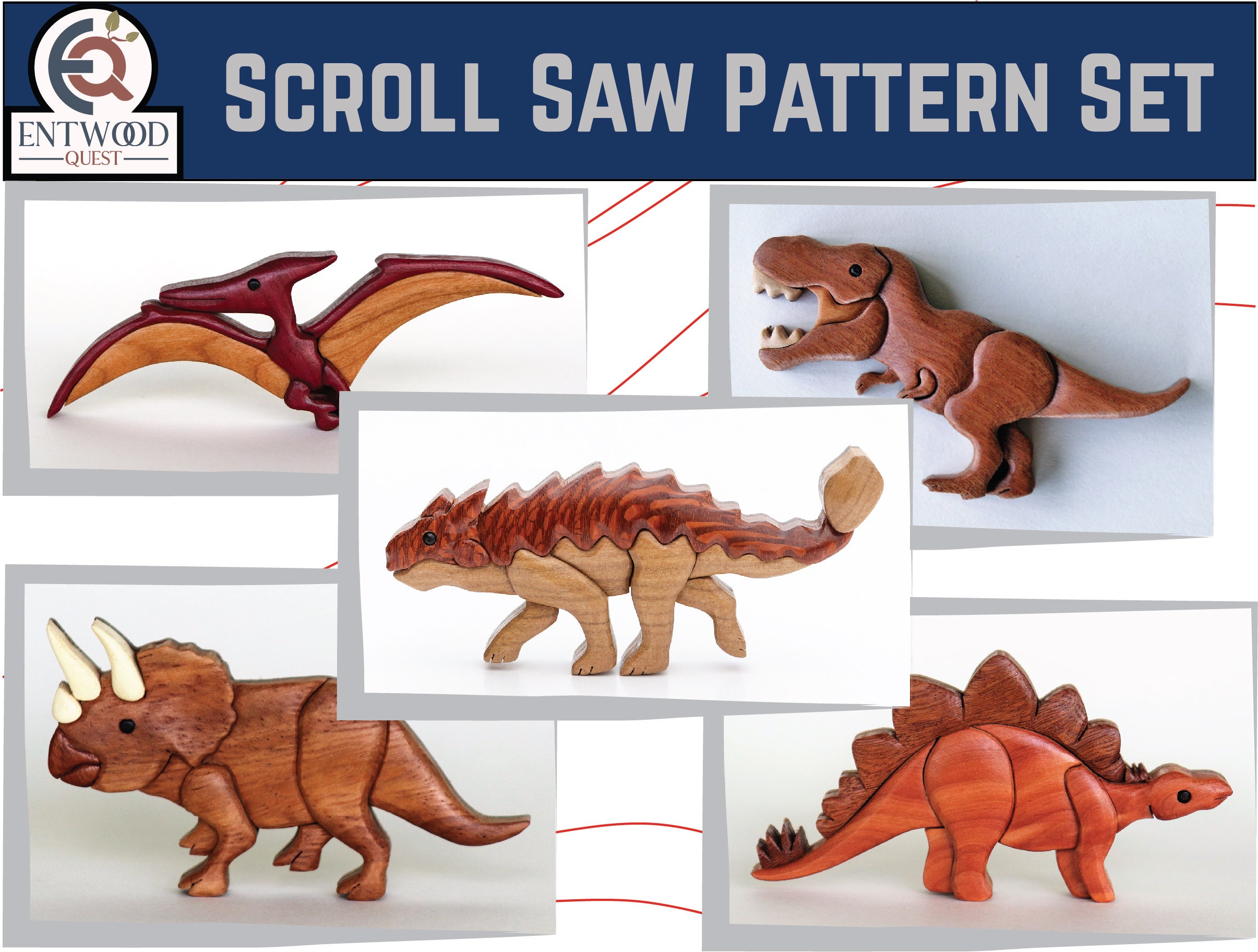 Dinosaur Mini Intarsia Pattern Set, Ankylosaur, Pterodactyl