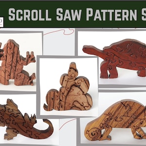 Reptilien & Amphibien Dekupiersäge Puzzle Muster Set, Königspython, Frosch, Schildkröte, Zaun Eidechse, Chamäleon, Freistehender Holz Puzzle Plan