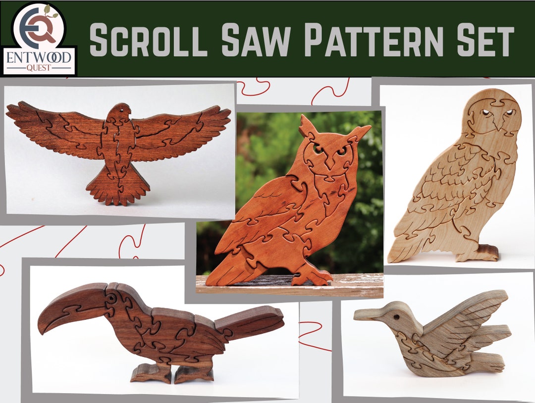 Birds Scroll Saw Puzzle Pattern Set, Great Horned Owl, Snowy Owl