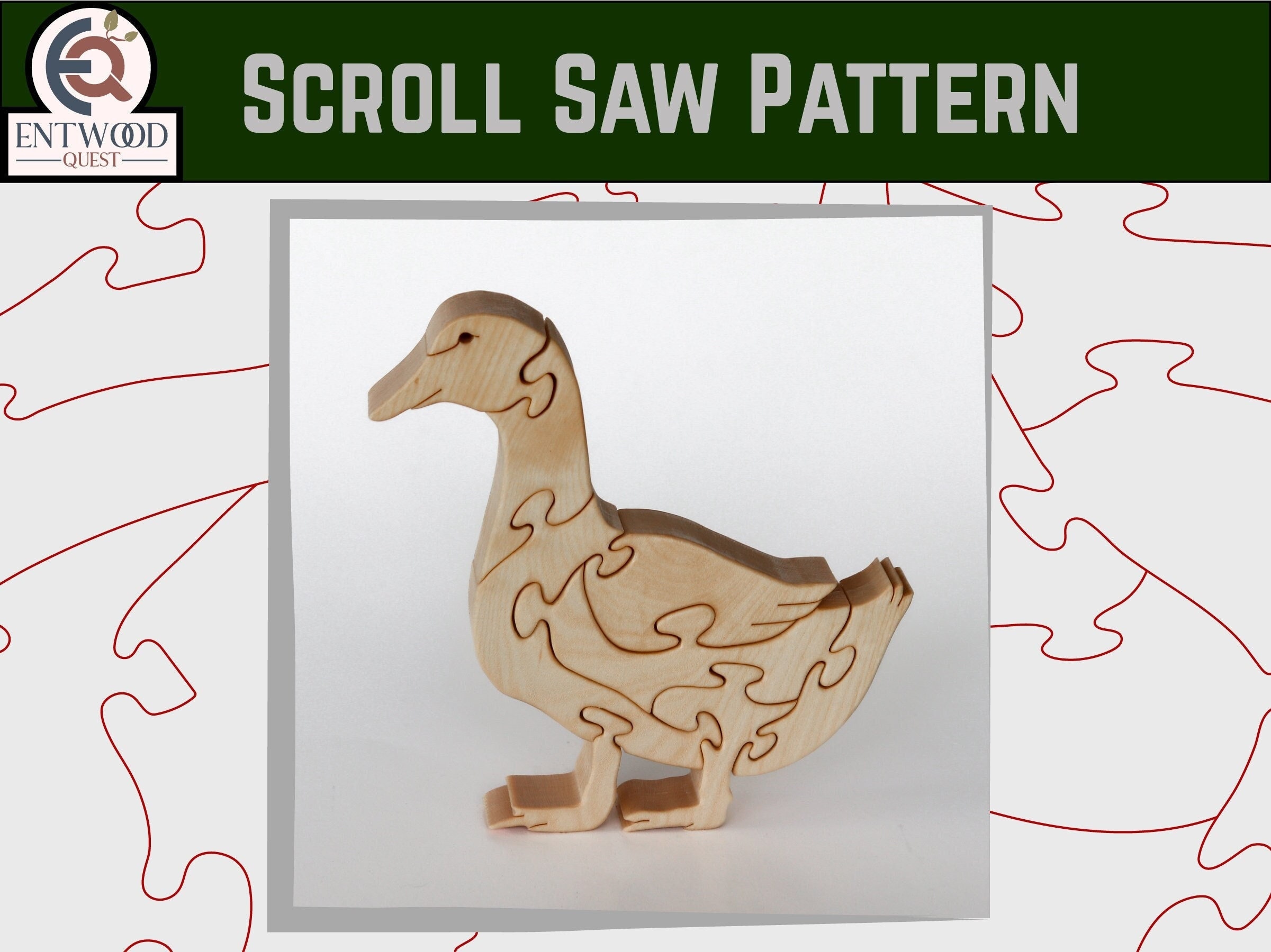Farm Animal Scroll Saw Puzzle Pattern Set, Duck, Horse, Pig, Goat