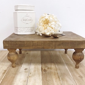 Large Farmhouse Wood Stained Riser Farmhouse Pedestal Tray Large Farmhouse Tray Footed Wood Tray
