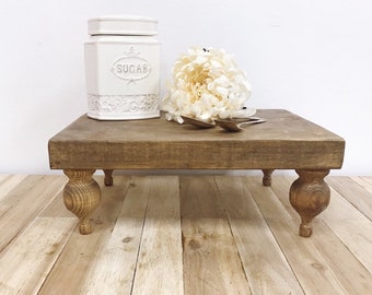 Handmade Weathered Walnut Farmhouse Wood Riser, Pedestal Tray