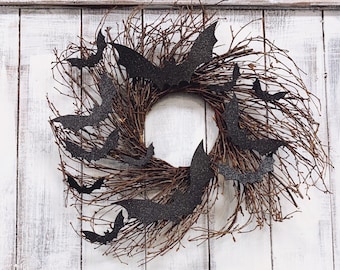 Halloween Wreath, Halloween, Halloween Party, Halloween Door Decoration, Halloween Bat Wreath, Simple Halloween Wreath, Halloween Decor