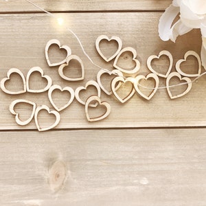 100 Hearts 1/2&quot; - Hollow Wood Hearts -Wood Confetti Engraved Love Hearts - Rustic Wedding Decor - Small Scatter Heart Confetti