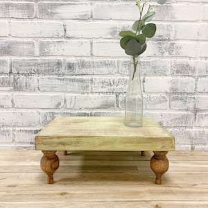 Large Farmhouse Wood Riser Painted and Stained Wood Riser Distressed Wood Riser Large Footed Wood Riser Green Chippy Wood Riser