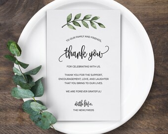 Templett A049 Printable Floral Wedding Thank You Place Card Wedding Table Thank You Card Template