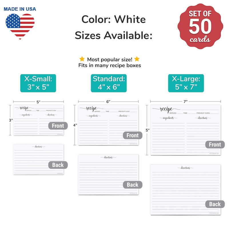Recipe Cards Large 4x6 Black White Recipe Wedding Bridal Shower Bride Minimalist Double-sided Luxury White Simple Script 321Done Set of 50