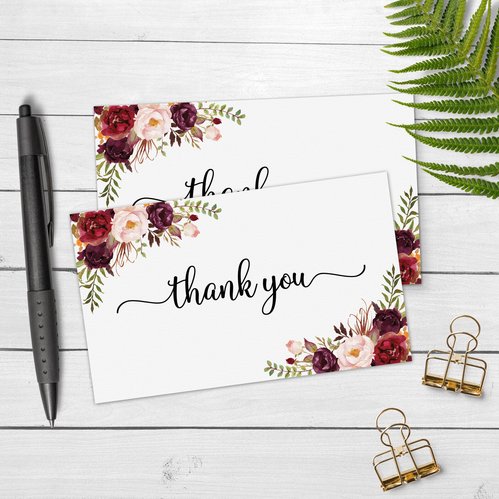 Thank You Note Cards Set of 50 Small 3x5 Red Roses Card Etsy