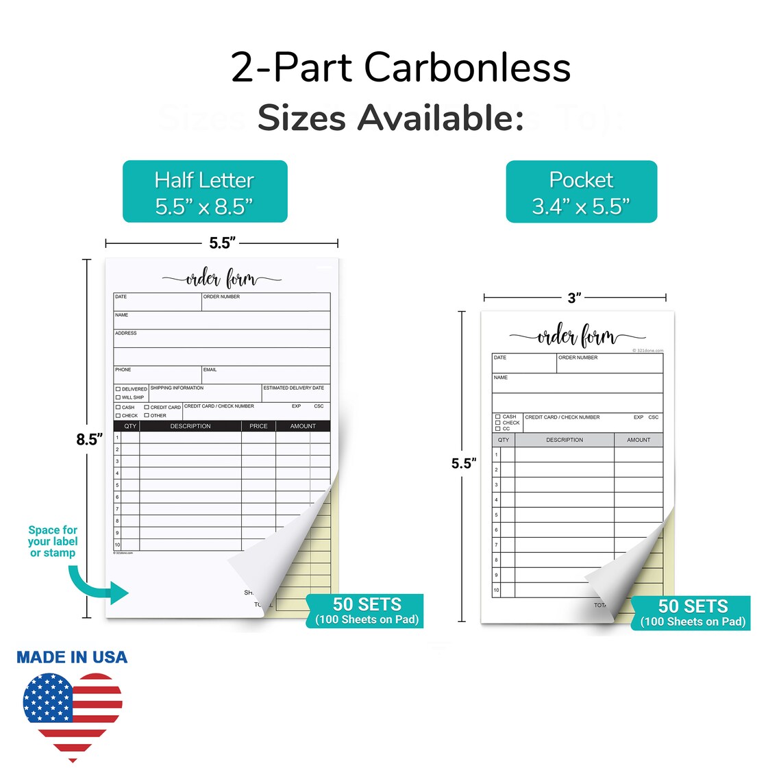 Order Form Carbon Copy Pad Carbonless 50 Sets 2Part Etsy