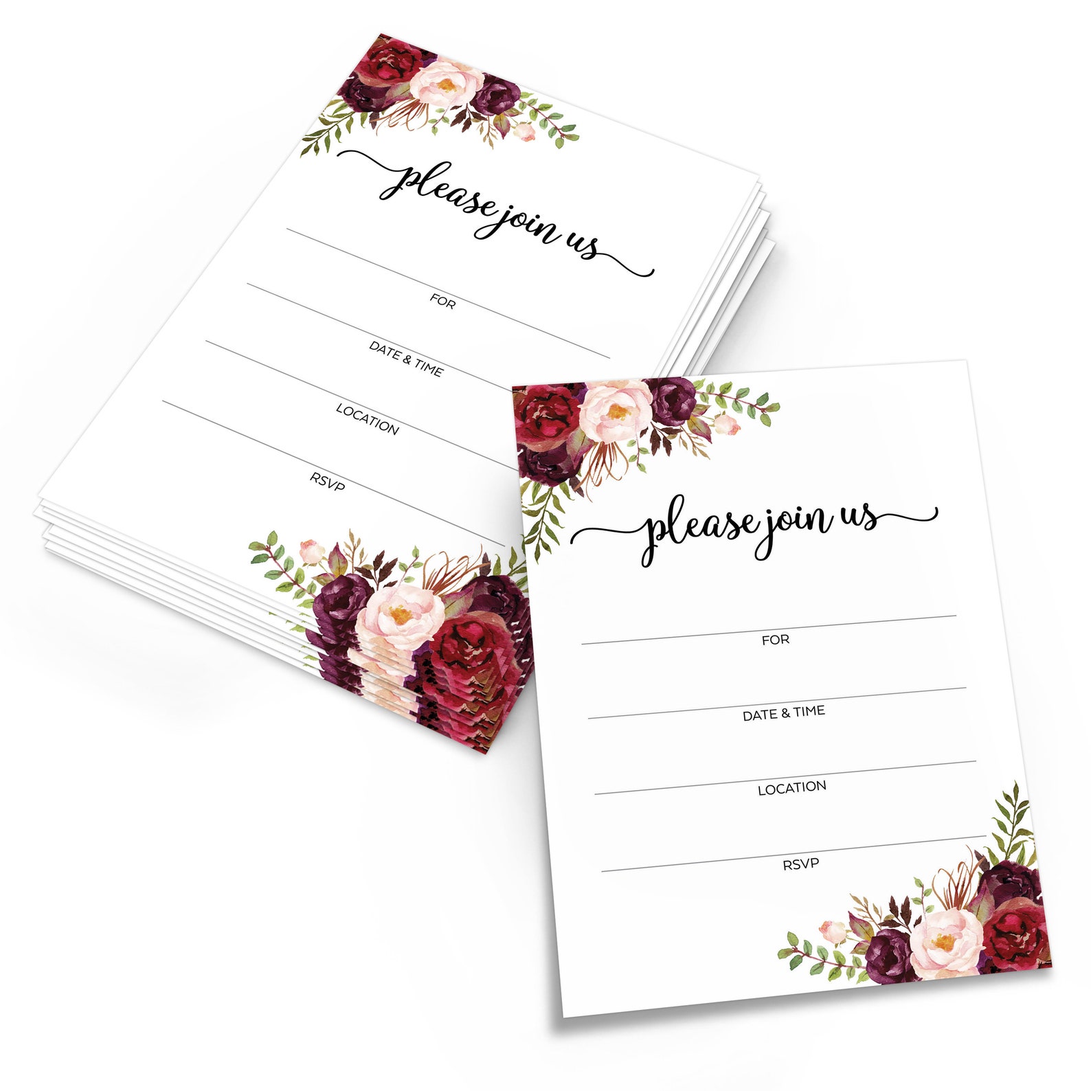 Blank Invitations 5x7 Fill in Wedding Invitation Etsy