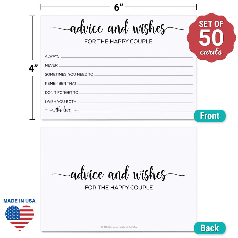 Advice and Wishes for the Happy Couple Cards 50 Cards 4x6 | Etsy