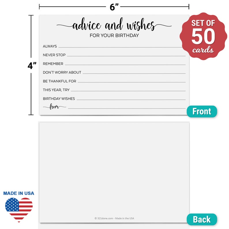 Birthday Wishes and Advice 50 4x6 Cards Good Advice Best Etsy