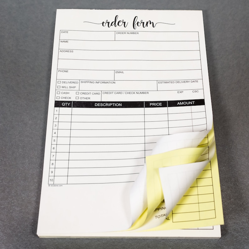 2-part Carbonless Invoice Pad Carbon Copy 50 Sets Order Form - Etsy