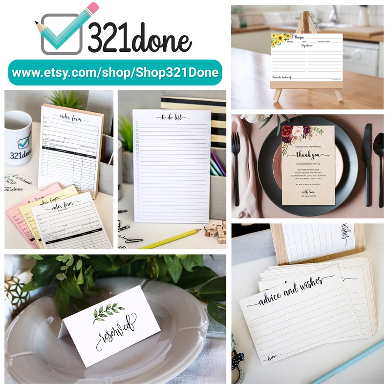 Recipe Cards Large 4x6 Black White Recipe Wedding Bridal Shower Bride Minimalist Double-sided Luxury White Simple Script 321Done Set of 50