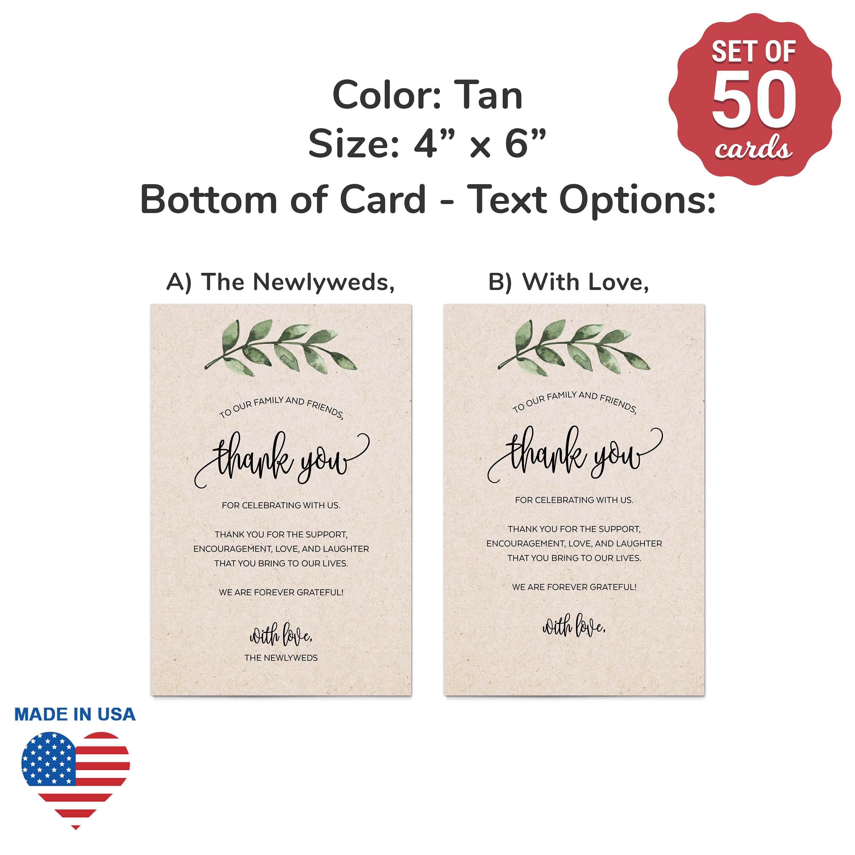 Thank You Place Cards for Wedding Set of 50 Large 4x6 Table Etsy