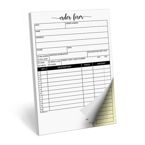 Order Form Carbon Copy Pad Carbonless 50 Sets 2part Etsy