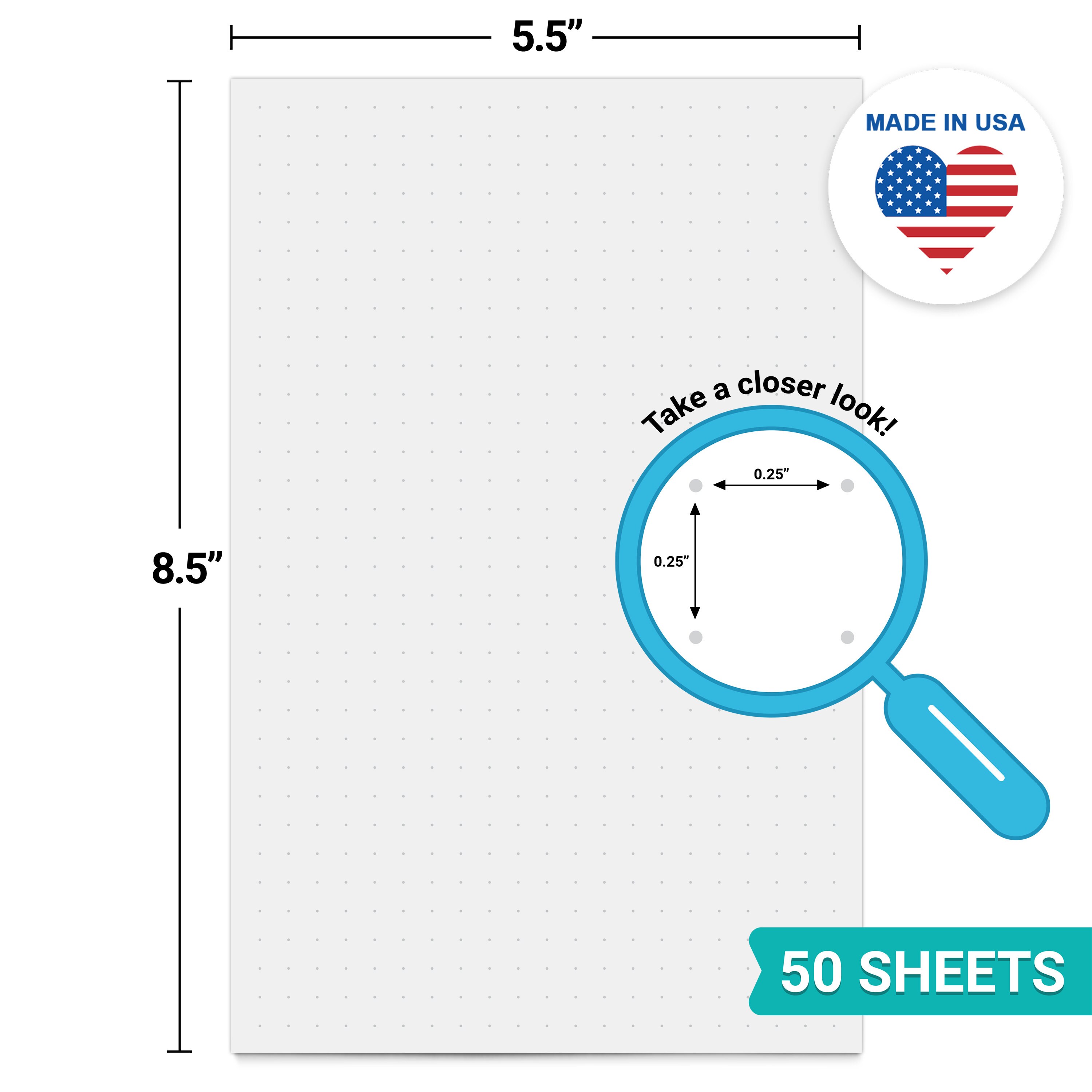Dot Grid Graph Paper 5.5x8.5 Set of 50 | Etsy