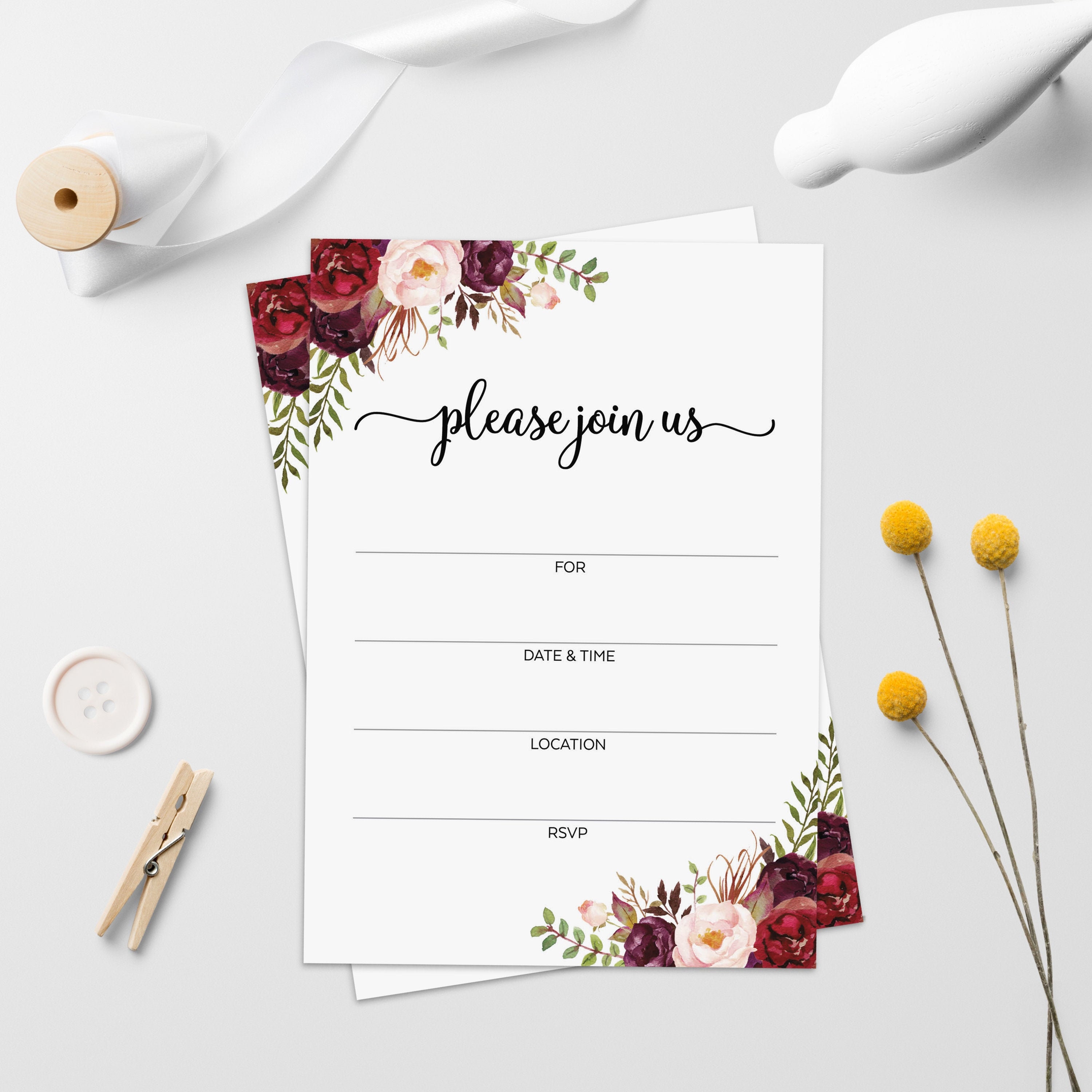 Blank Invitations 5x7 Fillin Wedding Invitation Etsy