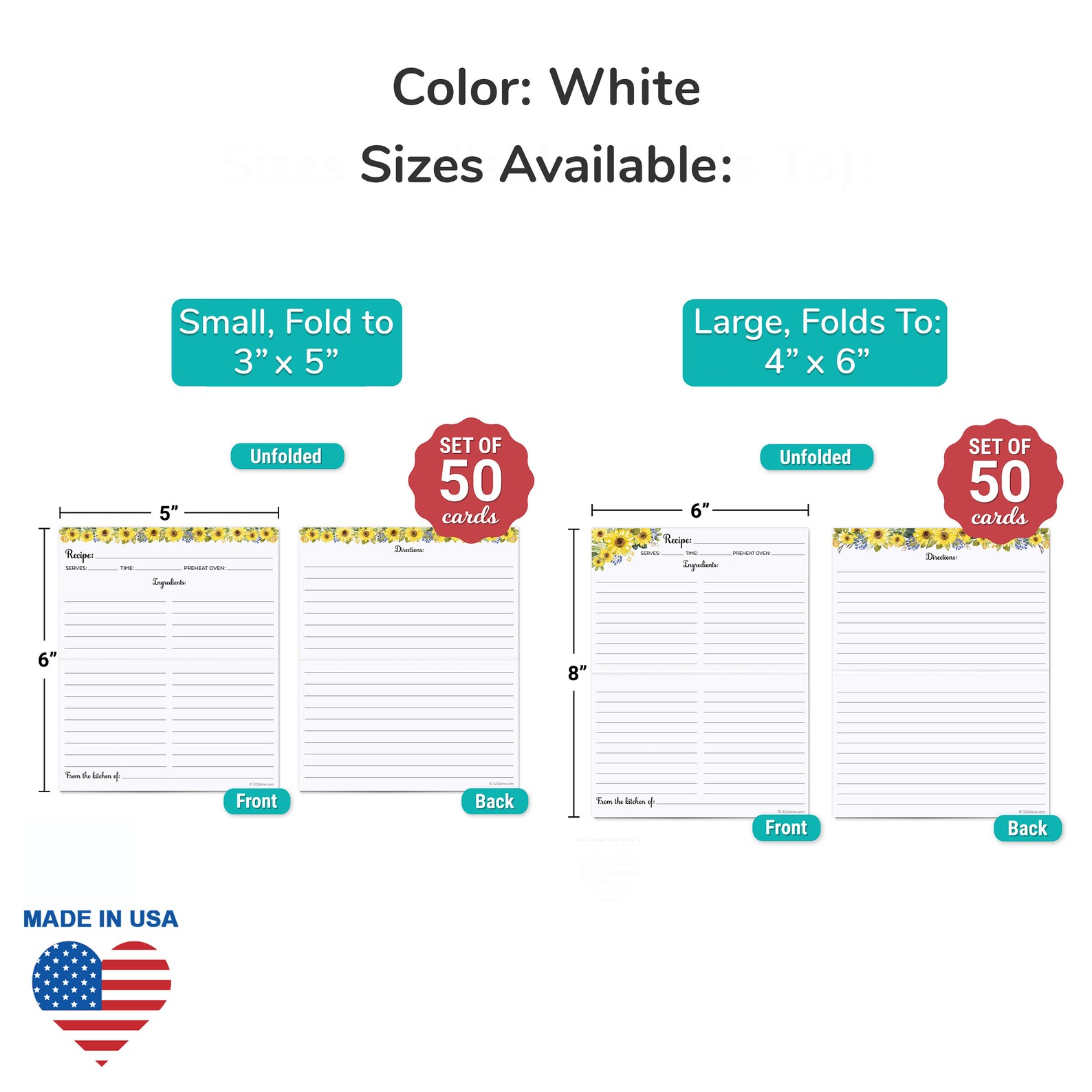 Folding Recipe Cards Set of 50 Folds to 3x5 from 6x5 White Etsy