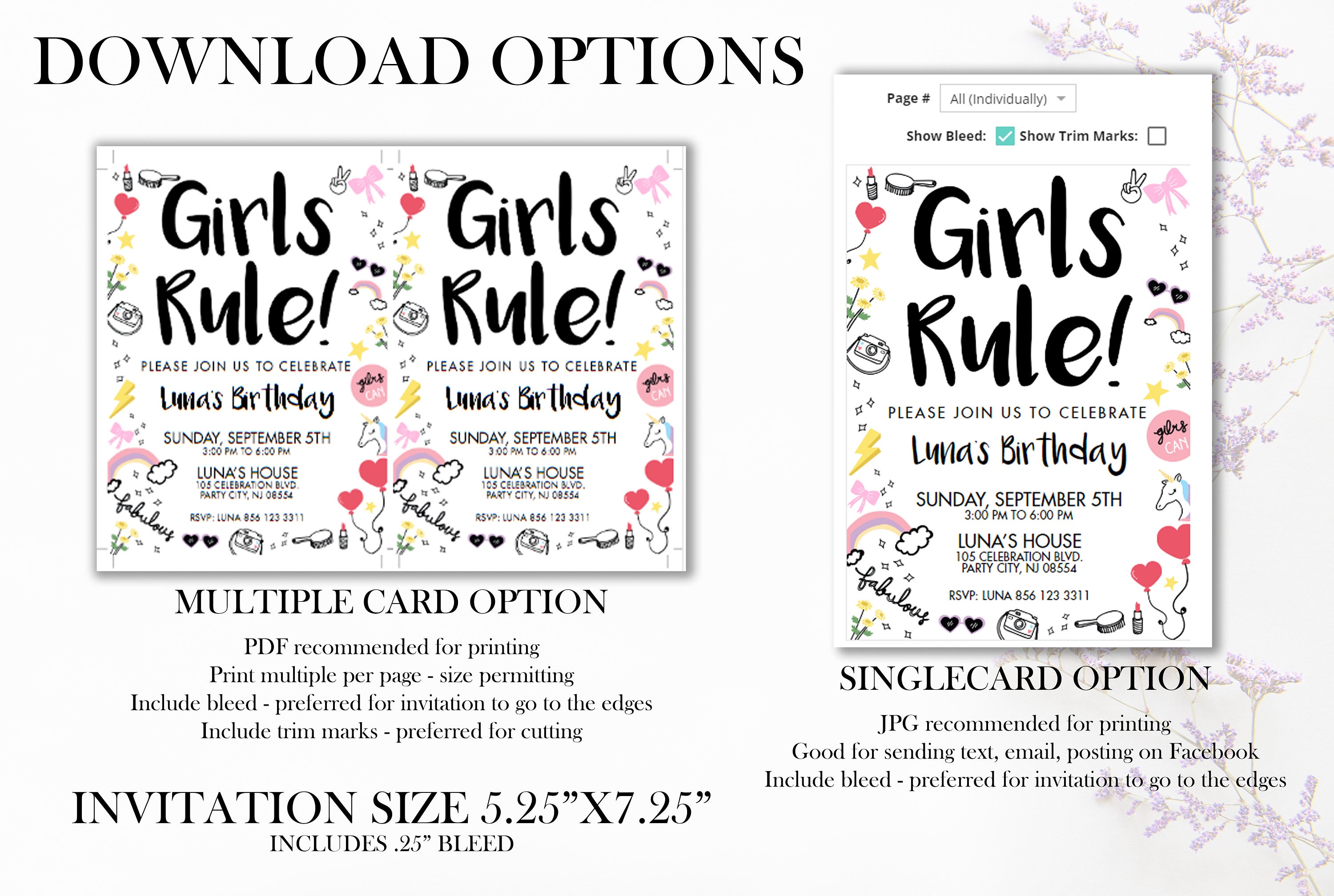 Girls Rule Birthday Invitation Girls Rock Girls Rule the Etsy