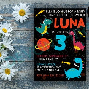 EDIT YOURSELF - Space Dino Invitation, Custom Invitation, Digital Download, Space Dinosaur printable Birthday Invitation