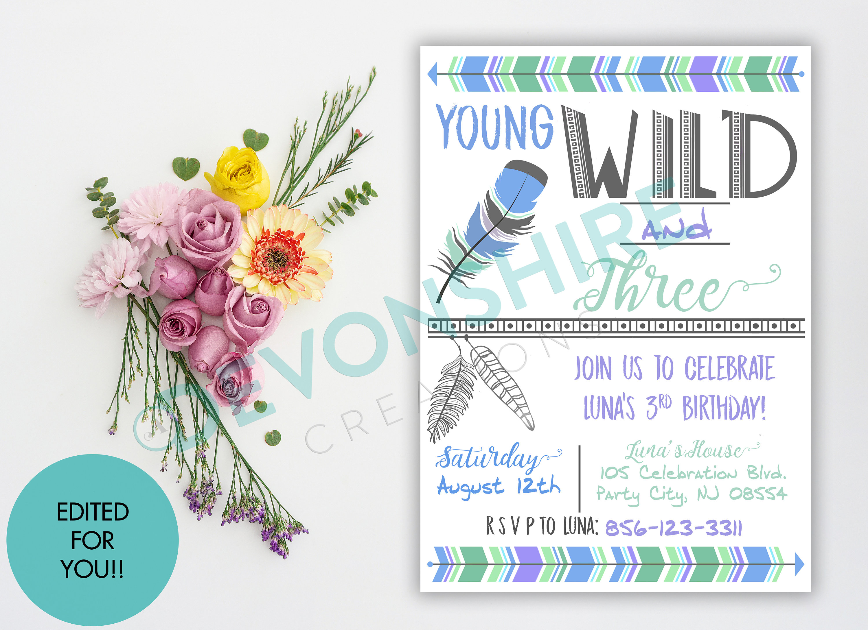 EDITED for YOU Young Wild and Three Blue Custom Invitation - Etsy