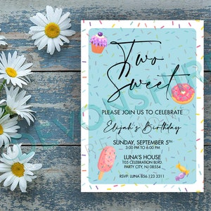 Two Sweet Invite, Second Birthday Invitation, Two Sweet Party Invitation, 2nd birthday invitation, sweets birthday - EDITED FOR YOU
