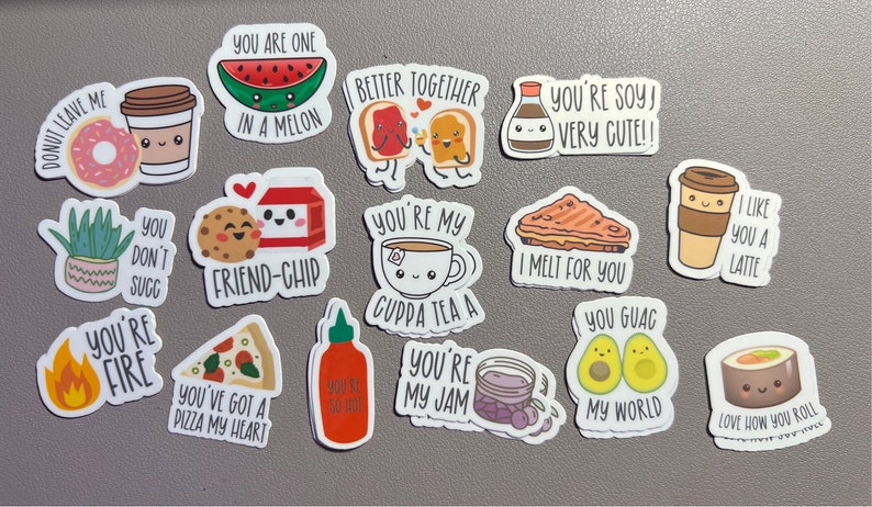 Punny Valentine’s Day vinyl sticker pack.