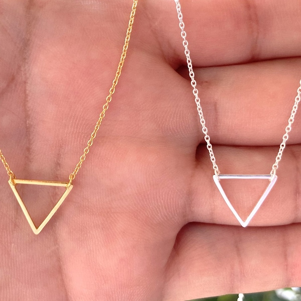 Sterling Silver Minimalist Necklace, Sterling Silver Dainty Necklace, Geometric Necklace, Mini Triangle Necklace