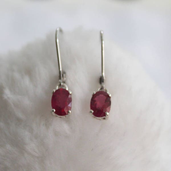 Natural Ruby Earrings with Lever Back, Sterling Silver 92.5 Ruby Earrings, Ruby Earrings