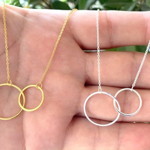 Sterling Silver Minimalist Karma Necklace, Sterling Silver Double Circle Necklace, Interlocking Circle Silver Necklace, Eternity Necklace
