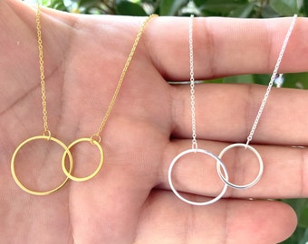 Sterling Silver Karma Necklace: Interlocking Double Circle Eternity Pendant