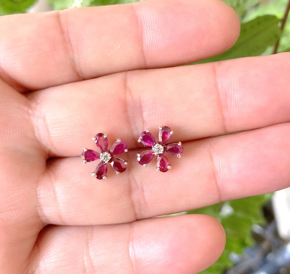 Ruby Earrings, Rhodolite Garnet Earrings, Amethyst Earrings, Sleeping Beauty Earrings, Silver Flower Earrings, Sterling Silver Earrings