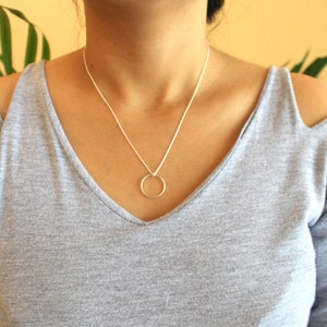 Sterling Silver Circle Necklace, Sterling Silver Karma Necklace, Open Circle Silver Necklace, Geometric Necklace