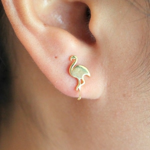 Sterling Silver Flamingo Earring Studs, Handmade Silver Flamingo Stud Earrings