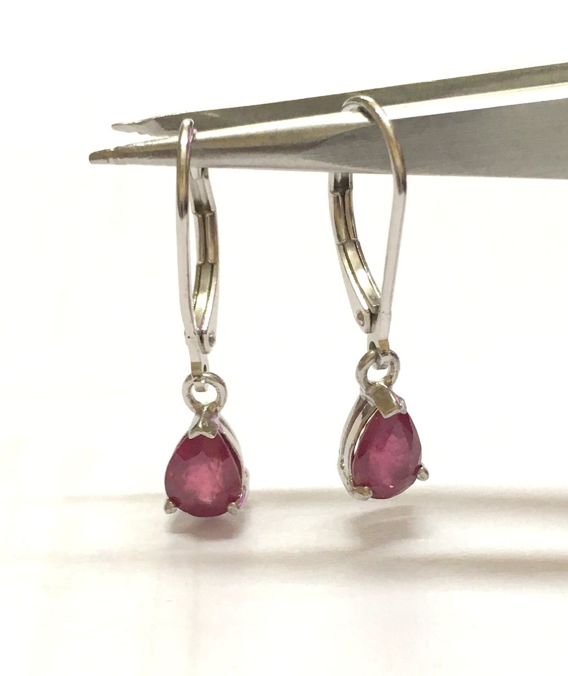 Natural Ruby Earrings With Lever Back, Sterling Silver Ruby Earrings ...