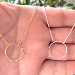 Sterling Silver Minimalist Karma Necklace, Simple Open Circle, Geometric Necklace, Eternity Necklace, Infinity Necklace