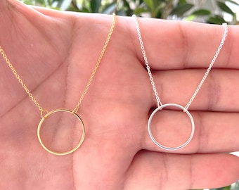 Sterling Silver Minimalist Karma Necklace, Simple Open Circle, Geometric Necklace, Eternity Necklace, Infinity Necklace